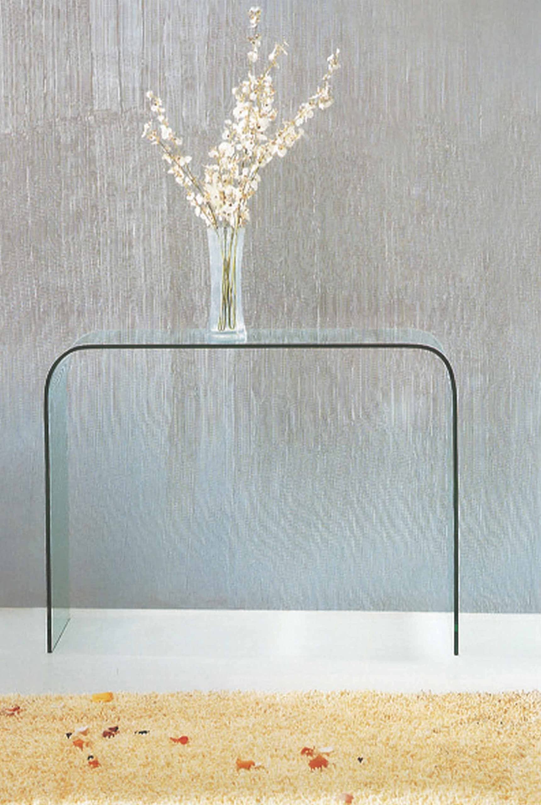 Neos Modern Furniture Bent Glass Console Sofa Table with Rounded Edges 12mm Clear Thick Glass